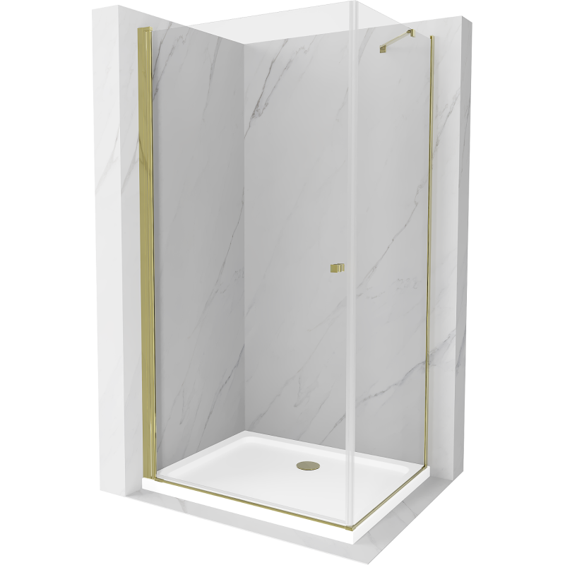 Mexen Pretoria sprchová kabína, kyvné dvere 80 x 90 cm, transparentnéné, zlatá + závesný bidet Flat - 852-080-090-50-00-4010