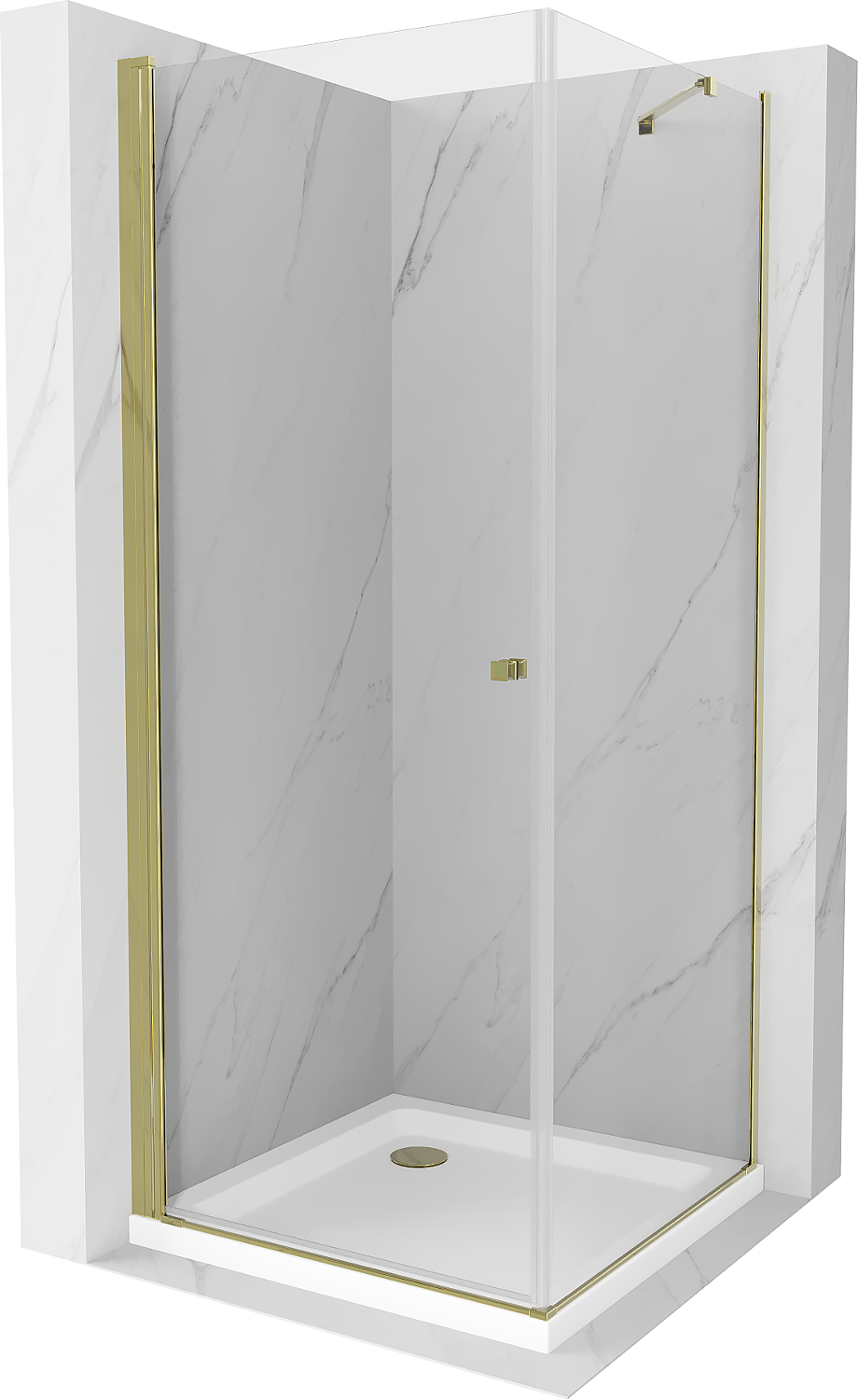 Mexen Pretoria sprchová kabína, kyvné dvere 90 x 90 cm, transparentnéné, zlatá + závesný bidet Flat - 852-090-090-50-00-4010