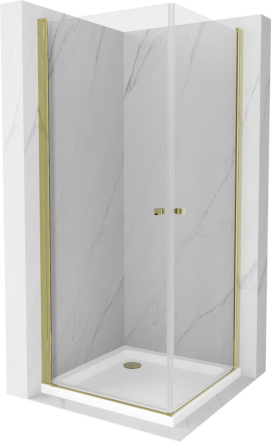 Mexen Pretoria Duo sprchová kabína, kyvné dvere 80 x 80 cm, transparentnéné, zlatá + závesný bidet Flat