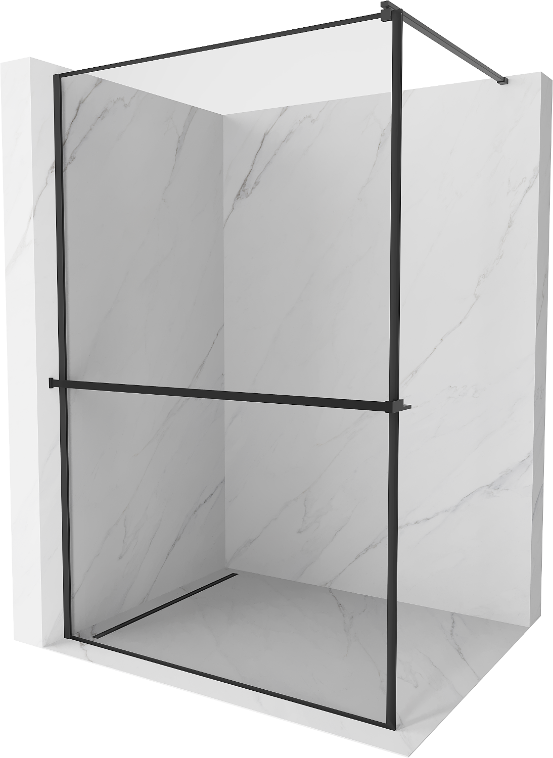 Mexen Kioto+ sprchová stena s poličkou a lištou 110 x 200 cm, transparentnéné/čierny vzor 8 mm, čierna - 800-110-121-70-70