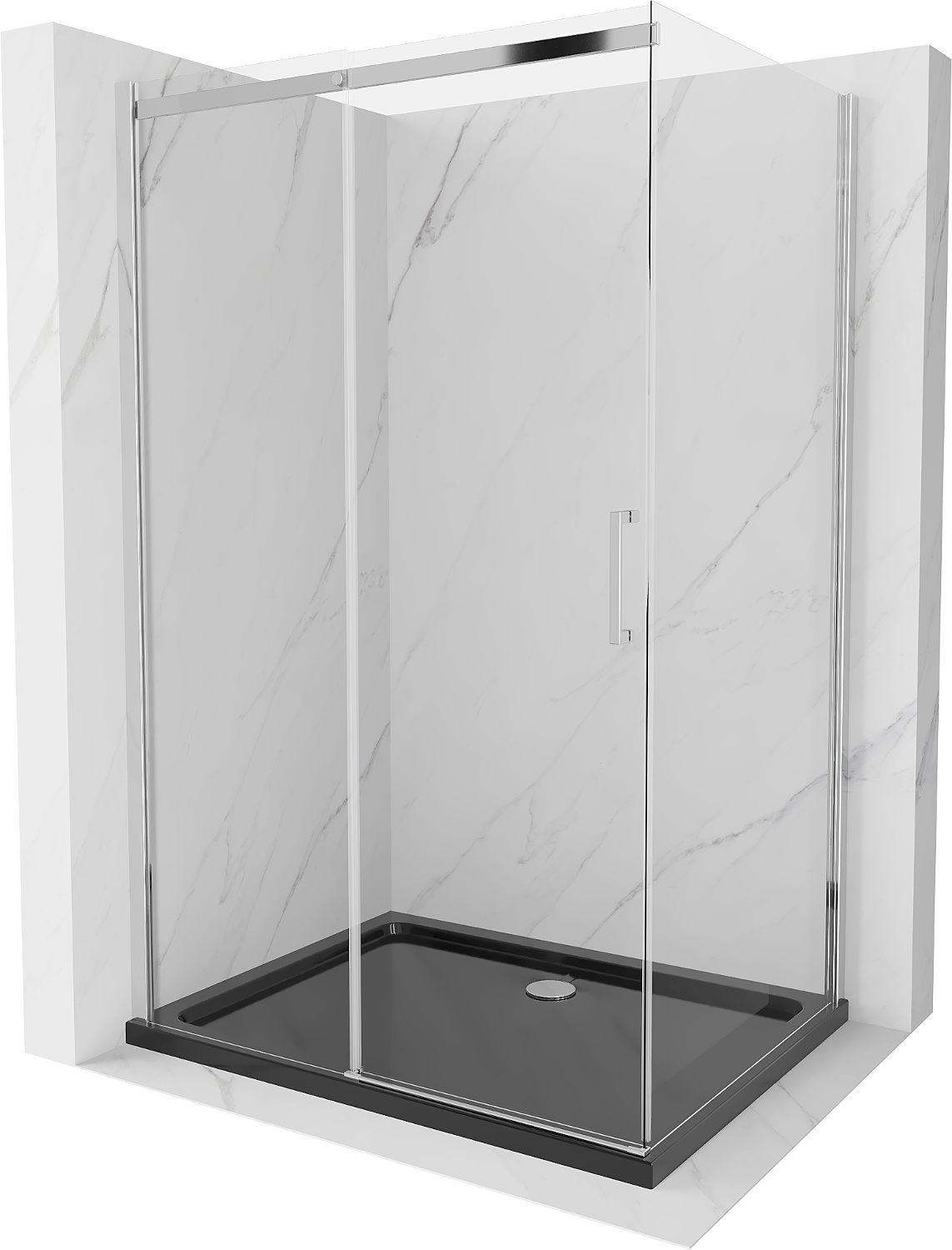 Mexen Omega sprchová kabína, posuvné dvere 120 x 90 cm, transparentnéné, chrómová + závesný bidet Flat, čierna