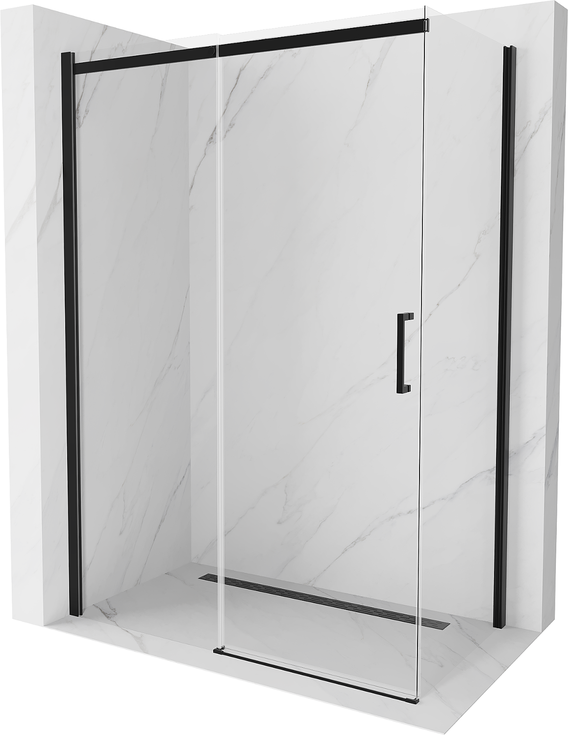 Mexen Omega sprchová kabína, posuvné dvere 140 x 80 cm, transparentnéné, čierna - 825-140-080-70-00