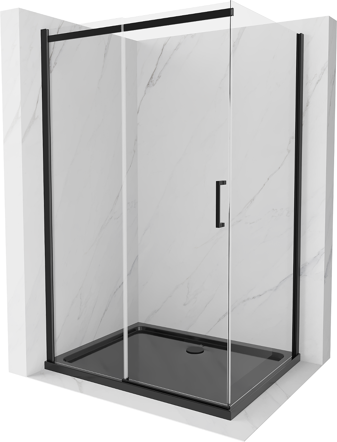 Mexen Omega sprchová kabína, posuvné dvere 100 x 90 cm, transparentnéné, čierna + závesný bidet Flat, čierna
