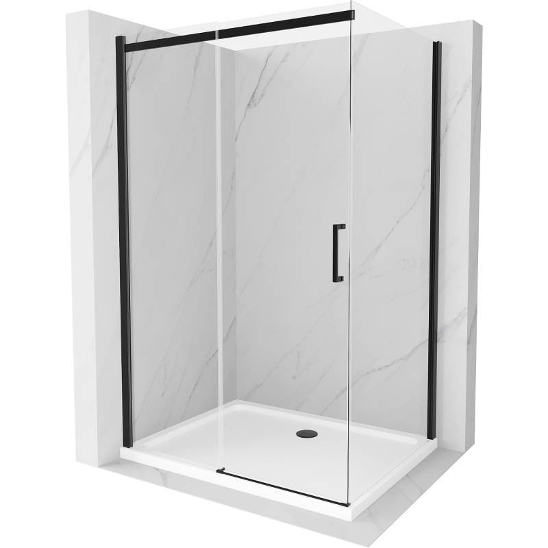 Mexen Omega sprchová kabína, posuvné dvere 110 x 80 cm, transparentnéné, čierna + závesný bidet Flat, biela