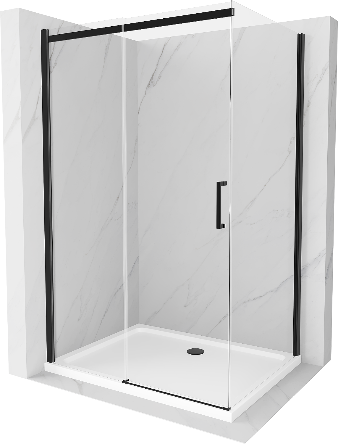 Mexen Omega sprchová kabína, posuvné dvere 110 x 90 cm, transparentnéné, čierna + závesný bidet Flat, biela