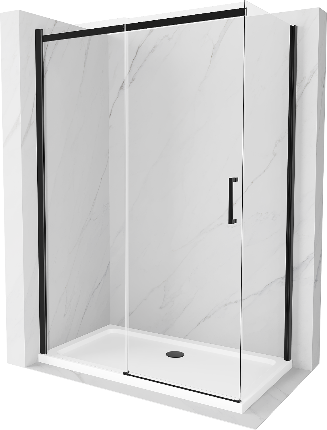 Mexen Omega sprchová kabína, posuvné dvere 130 x 70 cm, transparentnéné, čierna + závesný bidet Flat, biela