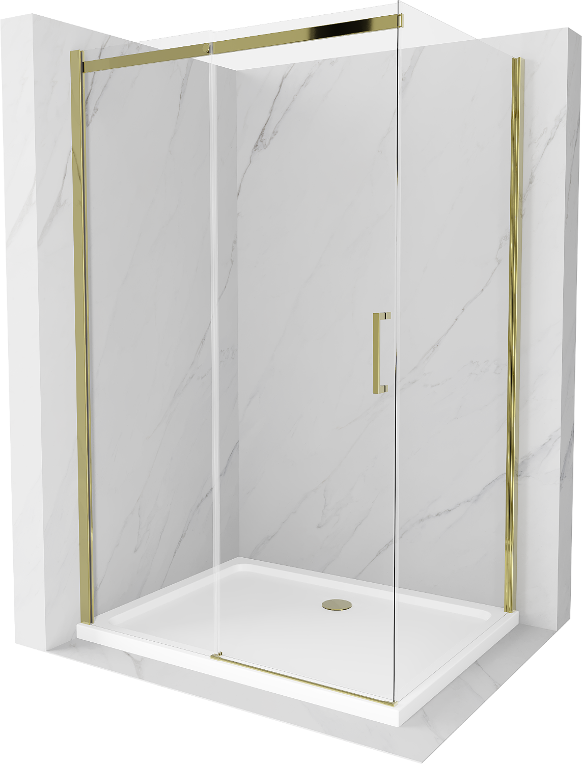 Mexen Omega sprchová kabína, posuvné dvere 100 x 70 cm, transparentnéné, zlatá + závesný bidet Flat - 825-100-070-50-00-4010