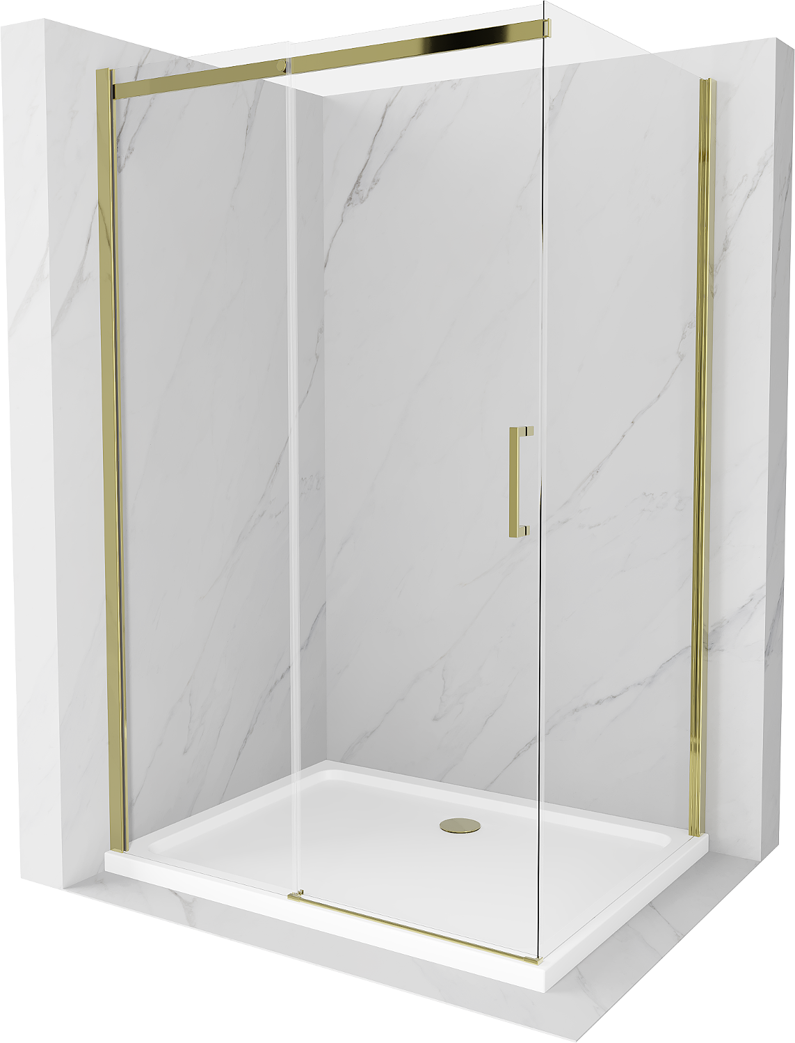 Mexen Omega sprchová kabína, posuvné dvere 100 x 80 cm, transparentnéné, zlatá + závesný bidet Flat - 825-100-080-50-00-4010