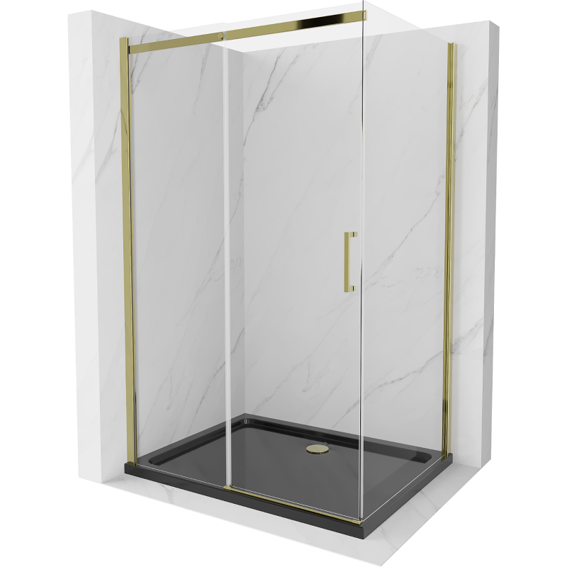 Mexen Omega sprchová kabína, posuvné dvere 100 x 80 cm, transparentnéné, zlatá + závesný bidet Flat, čierna