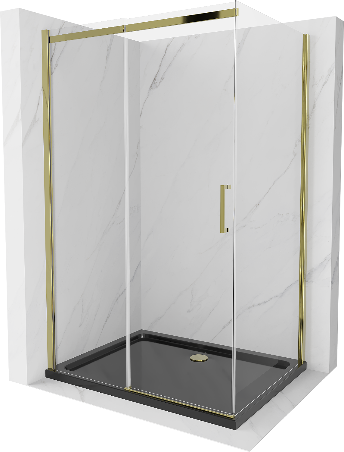 Mexen Omega sprchová kabína, posuvné dvere 100 x 90 cm, transparentnéné, zlatá + závesný bidet Flat, čierna