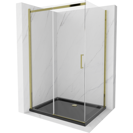 Mexen Omega sprchová kabína, posuvné dvere 120 x 80 cm, transparentnéné, zlatá + závesný bidet Flat, čierna