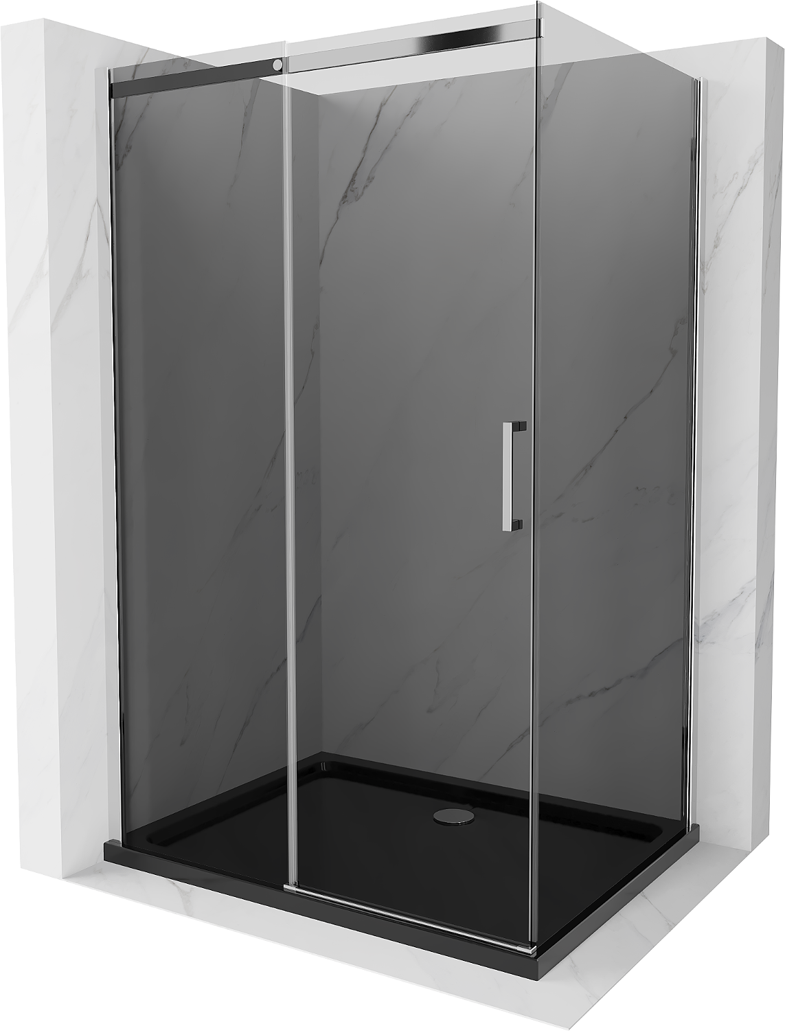 Mexen Omega sprchová kabína, posuvné dvere 120 x 80 cm, grafitová čierna, chrómová + závesný bidet Flat, čierna