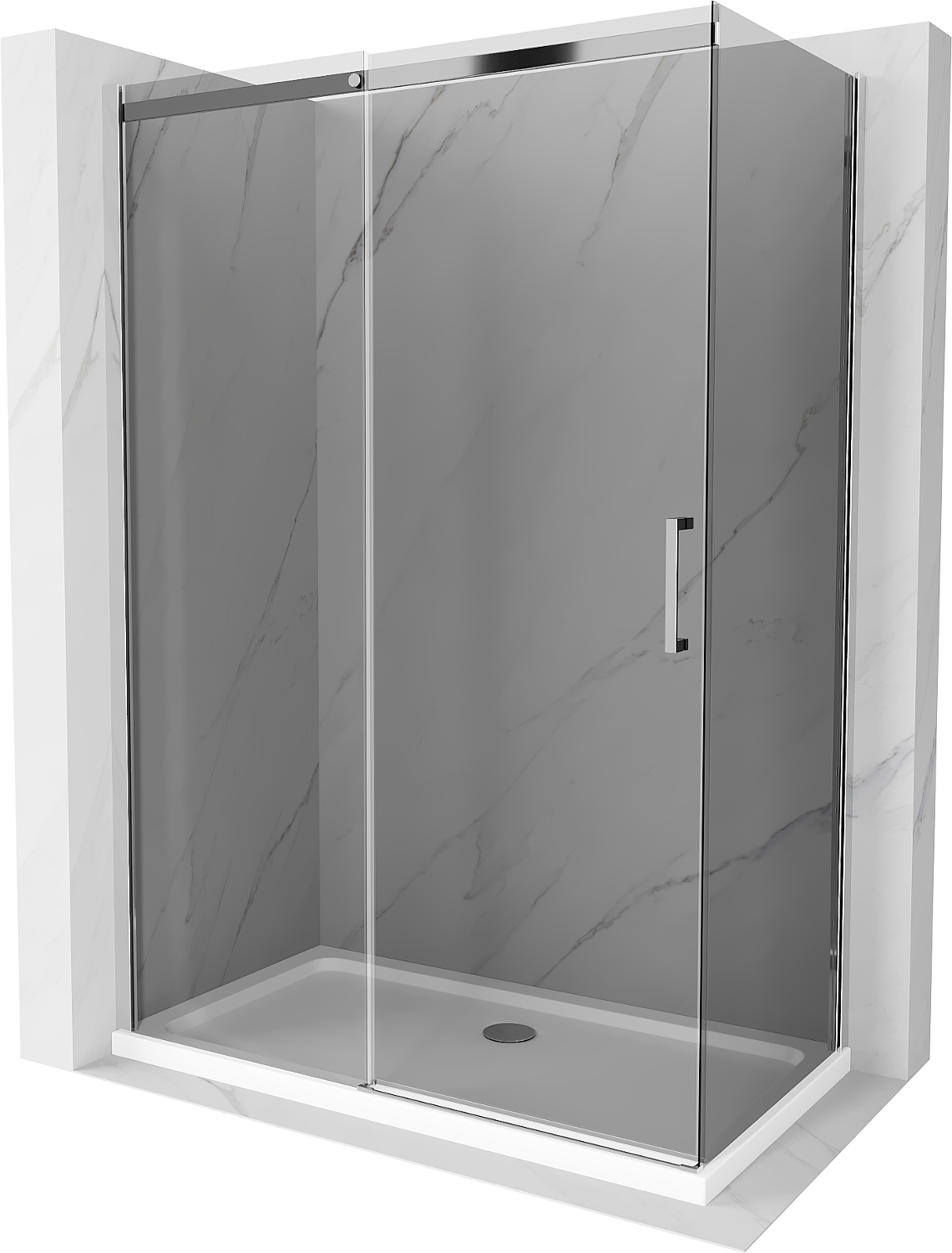 Mexen Omega sprchová kabína, posuvné dvere 140 x 80 cm, grafitová čierna, chrómová + závesný bidet Flat, bialy