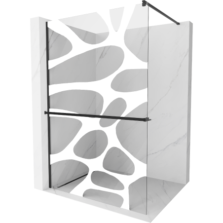 Mexen Kioto+ sprchová stena s poličkou a lištou 90 x 200 cm, transparentnéné/biely vzor 8 mm, čierna - 800-090-121-70-97