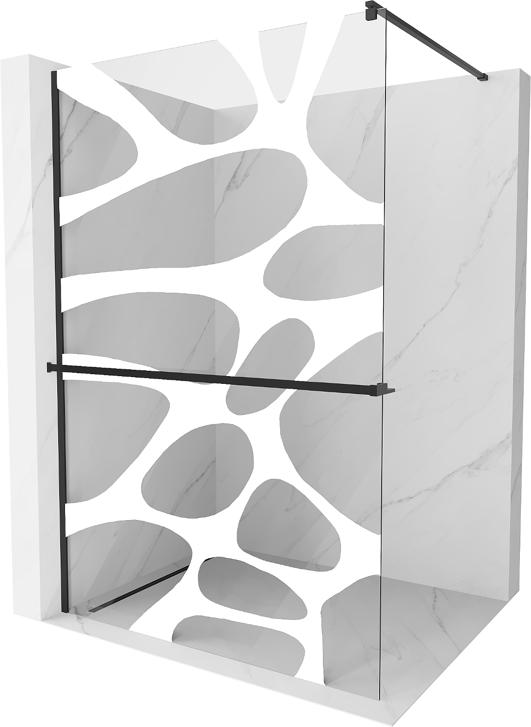Mexen Kioto+ sprchová stena s poličkou a lištou 90 x 200 cm, transparentnéné/biely vzor 8 mm, čierna - 800-090-121-70-97