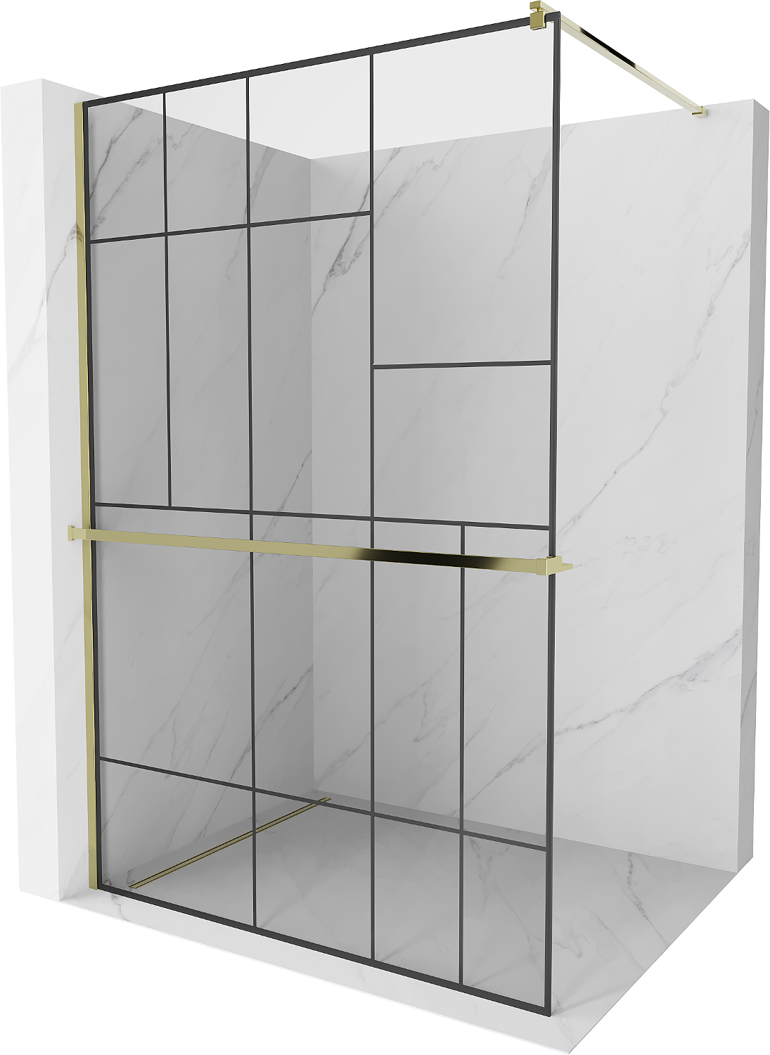 Mexen Kioto+ sprchová stena s poličkou a lištou 130 x 200 cm, transparentnéné/čierny vzor 8 mm, zlatá - 800-130-121-50-78