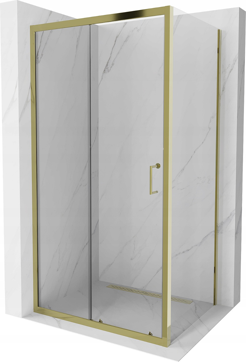 Mexen Apia sprchová kabína, posuvné dvere 135 x 90 cm, transparentnéné, zlatá - 840-135-090-50-00