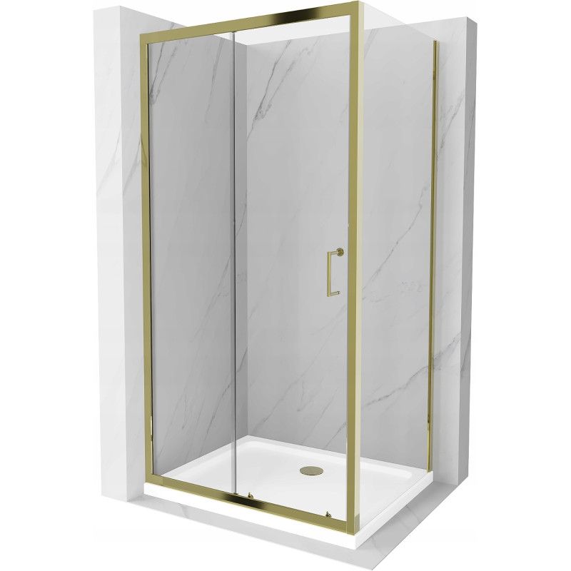 Mexen Apia sprchová kabína, posuvné dvere 90 x 70 cm, transparentnéné, zlatá + závesný bidet Flat, biela
