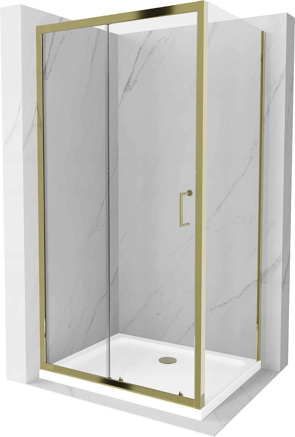 Mexen Apia sprchová kabína, posuvné dvere 90 x 70 cm, transparentnéné, zlatá + závesný bidet Flat, biela