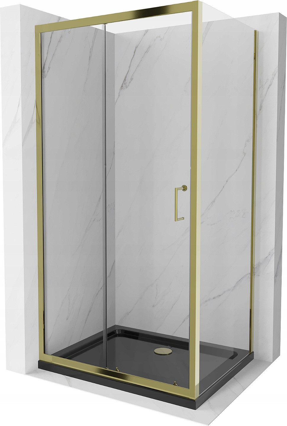 Mexen Apia sprchová kabína, posuvné dvere 90 x 70 cm, transparentnéné, zlatá + závesný bidet Flat, čierna