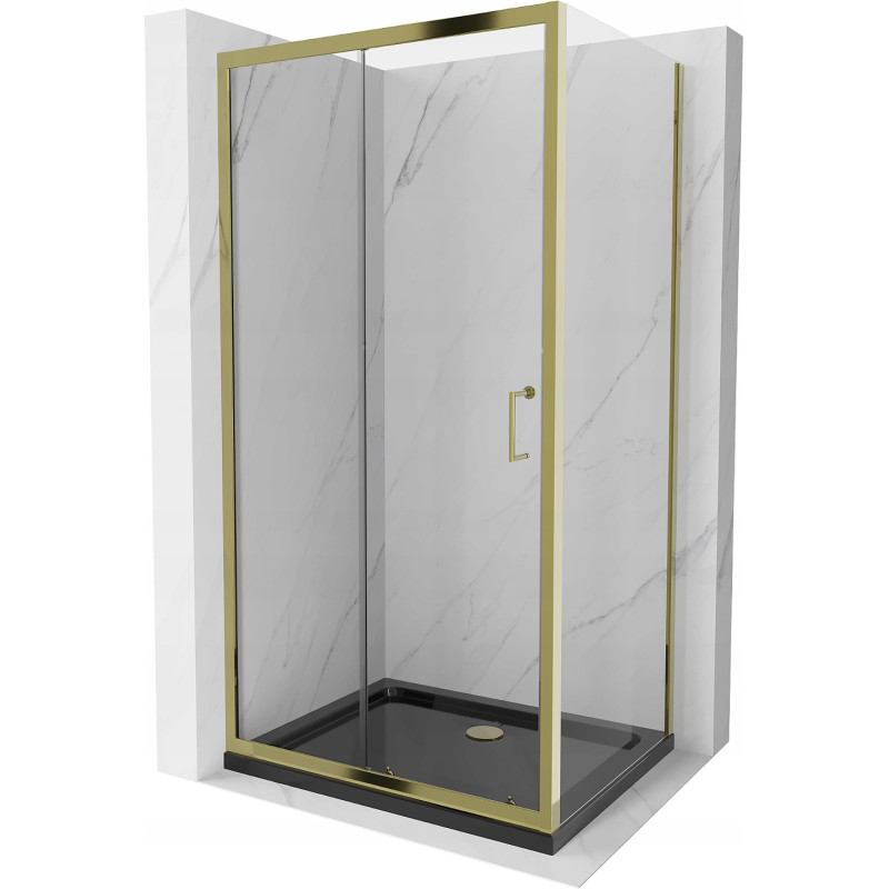 Mexen Apia sprchová kabína, posuvné dvere 90 x 80 cm, transparentnéné, zlatá + závesný bidet Flat, čierna