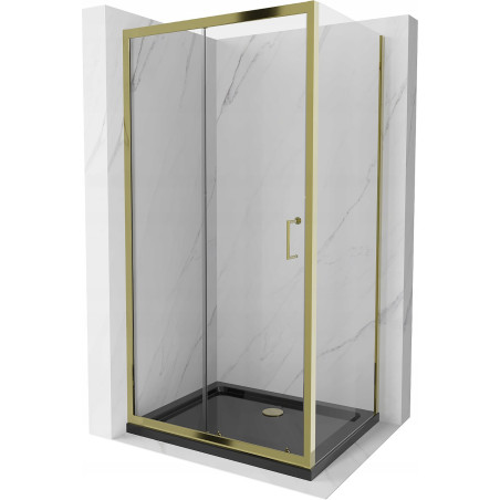 Mexen Apia sprchová kabína, posuvné dvere 90 x 100 cm, transparentnéné, zlatá + závesný bidet Flat, čierna