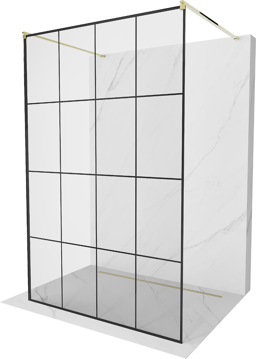Mexen Kioto voľne stojaca sprchová stena 140 x 200 cm, transparentnéné/čierny vzor 8 mm, zlatá - 800-140-002-50-77