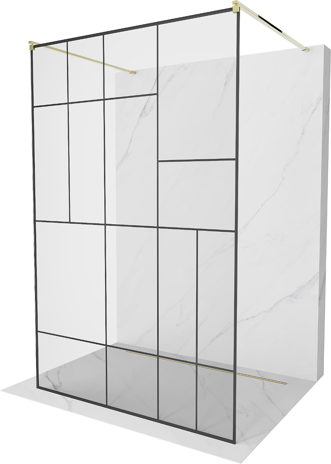 Mexen Kioto voľne stojaca sprchová stena 110 x 200 cm, transparentnéné/čierny vzor 8 mm, zlatá - 800-110-002-50-78