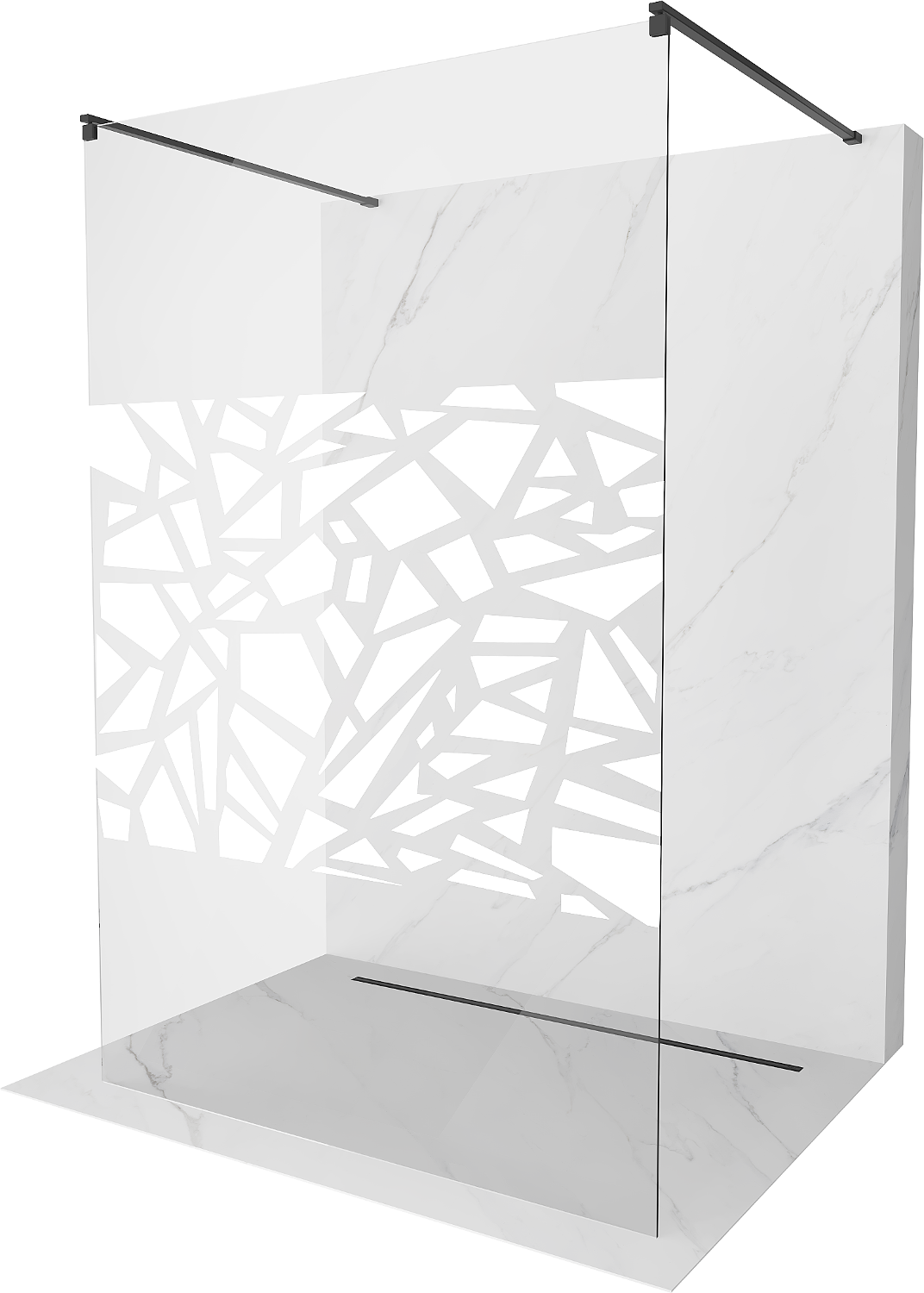 Mexen Kioto voľne stojaca sprchová stena 100 x 200 cm, transparentnéné/biely vzor 8 mm, čierna - 800-100-002-70-85