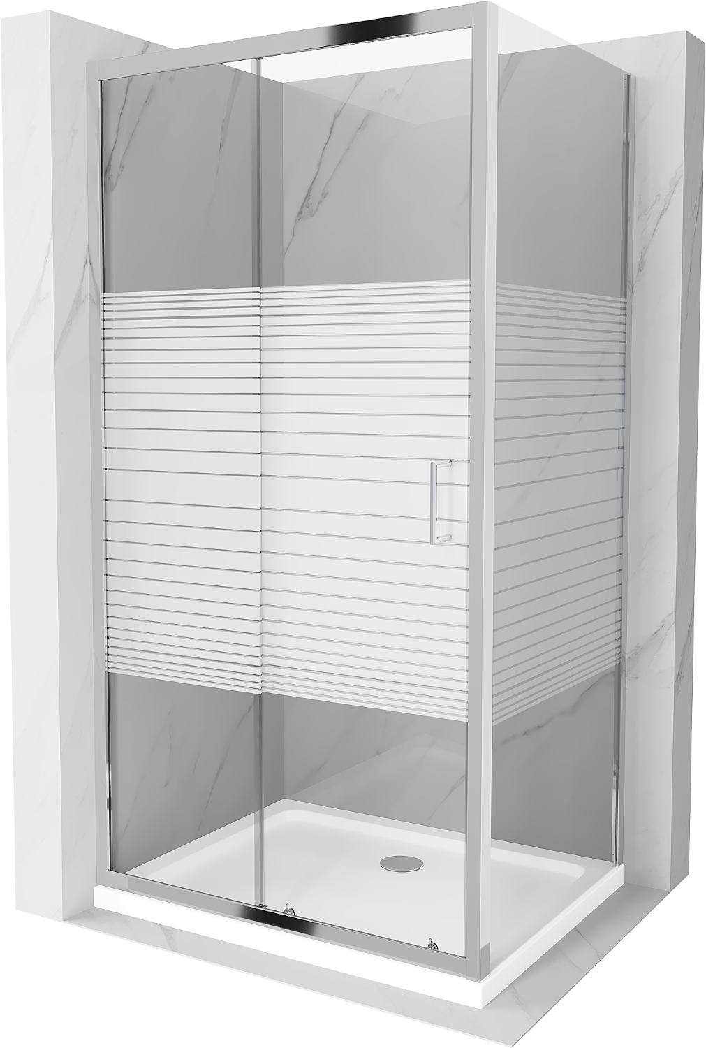 Mexen Apia sprchová kabína, posuvné dvere 100 x 70 cm, pruhy, chrómová + závesný bidet Flat - 840-100-070-01-20-4010