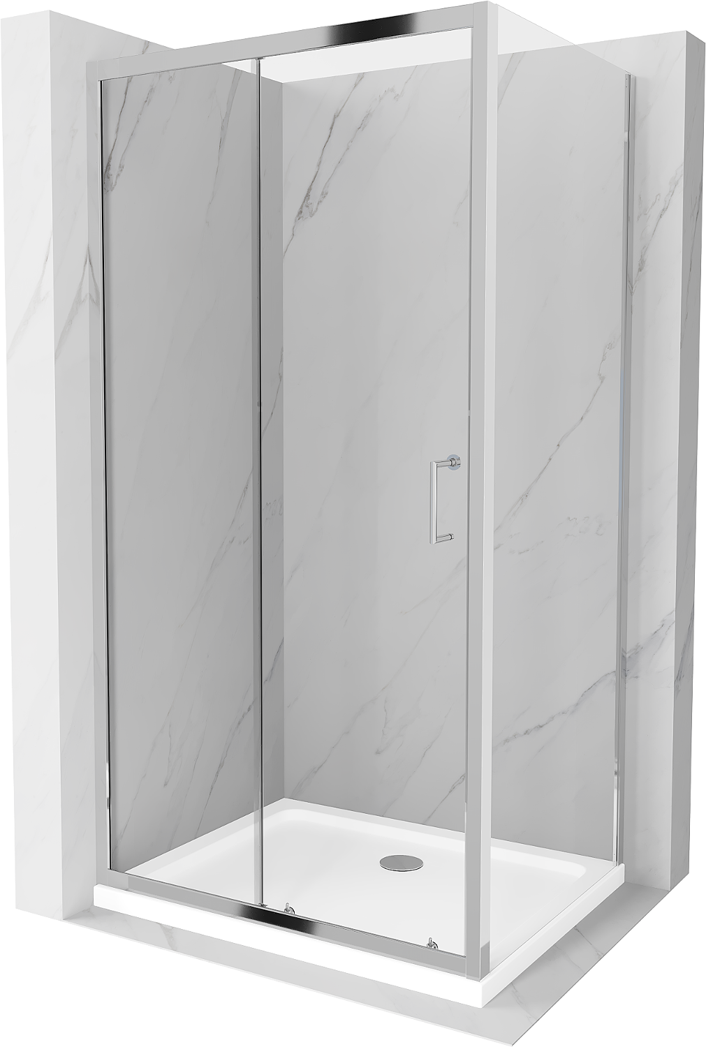 Mexen Apia sprchová kabína, posuvné dvere 90 x 70 cm, transparentnéné, chrómová + závesný bidet Flat - 840-090-070-01-00-4010