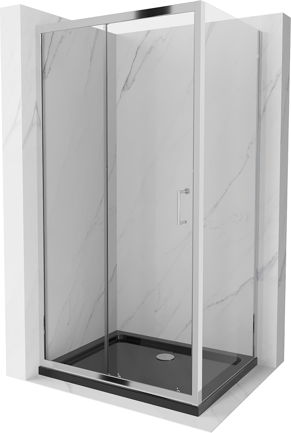 Mexen Apia sprchová kabína, posuvné dvere 90 x 70 cm, transparentnéné, chrómová + závesný bidet Flat, čierna