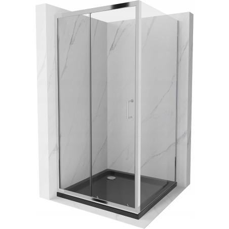 Mexen Apia sprchová kabína, posuvné dvere 90 x 90 cm, transparentnéné, chrómová + závesný bidet Flat, čierna