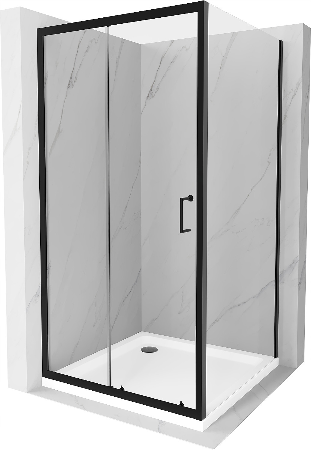 Mexen Apia sprchová kabína, posuvné dvere 90 x 90 cm, transparentnéné, čierna + závesný bidet Flat, biela