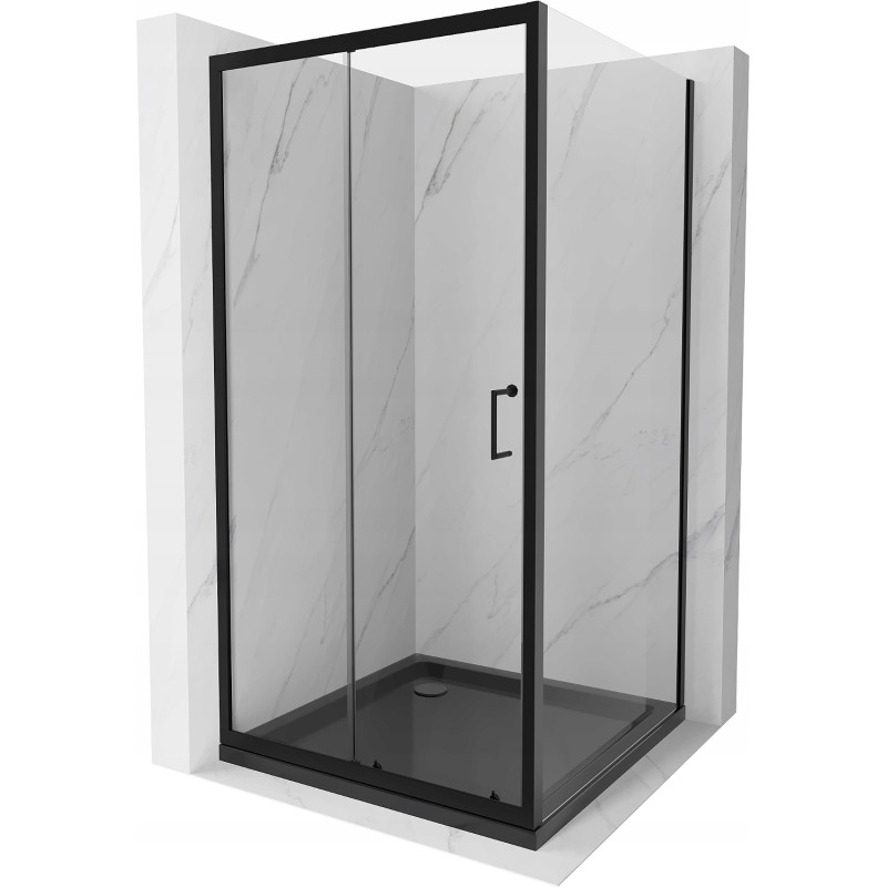 Mexen Apia sprchová kabína, posuvné dvere 100 x 100 cm, transparentnéné, čierna + závesný bidet Flat, čierna