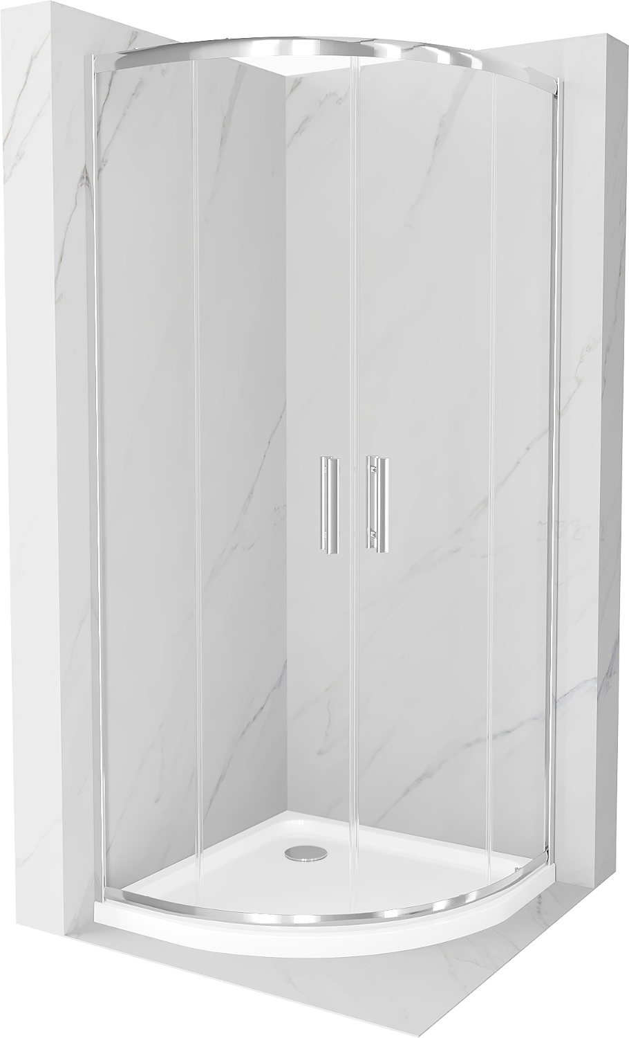 Mexen Rio polkruhová sprchová kabína 80 x 80 cm, transparentnéné, chrómová + závesný bidet Flat, biela- 863-080-080-01-00-4110