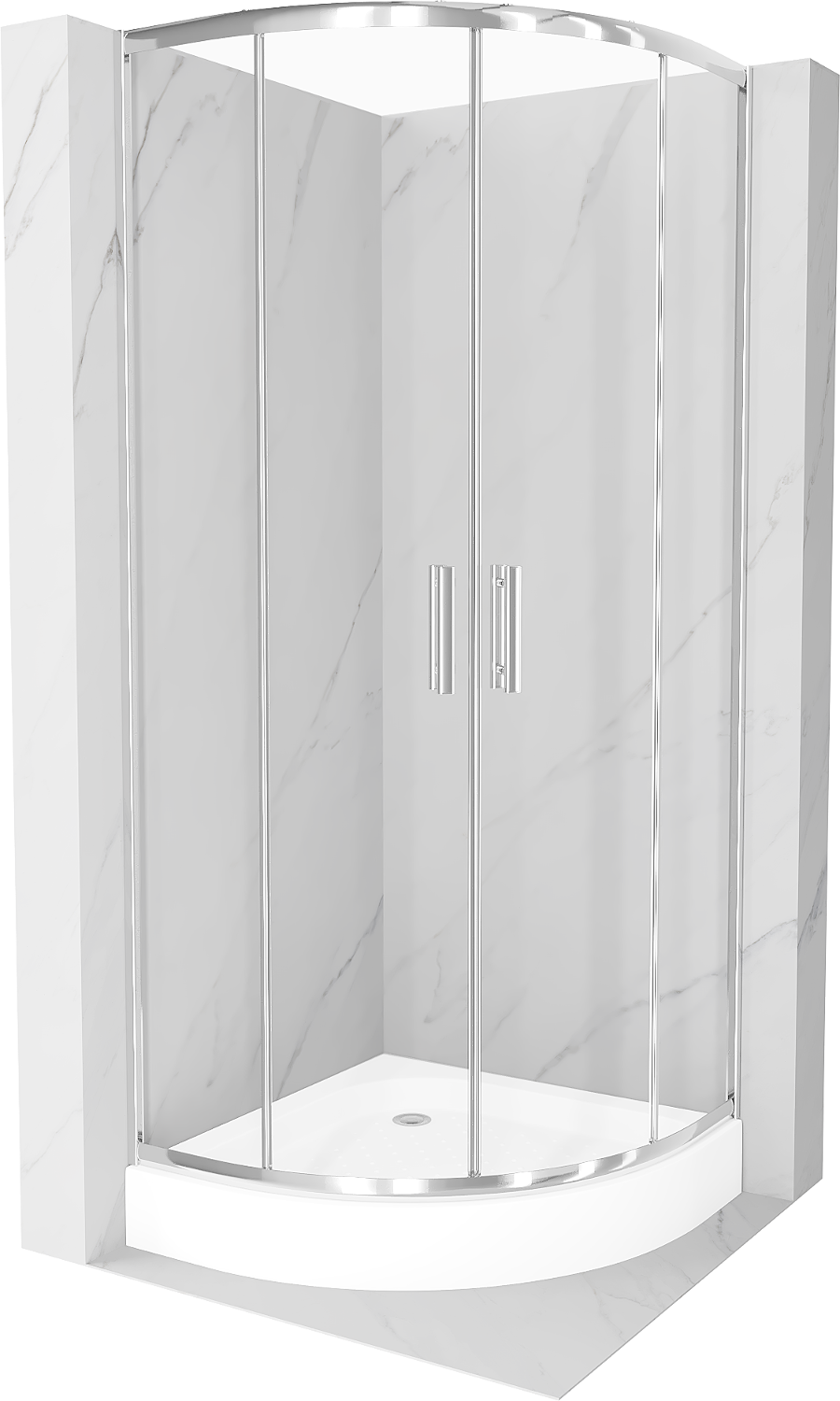 Mexen Rio polkruhová sprchová kabína 90 x 90 cm, transparentnéné, chrómová + závesný bidet Rio, biela- 863-090-090-01-00-4710