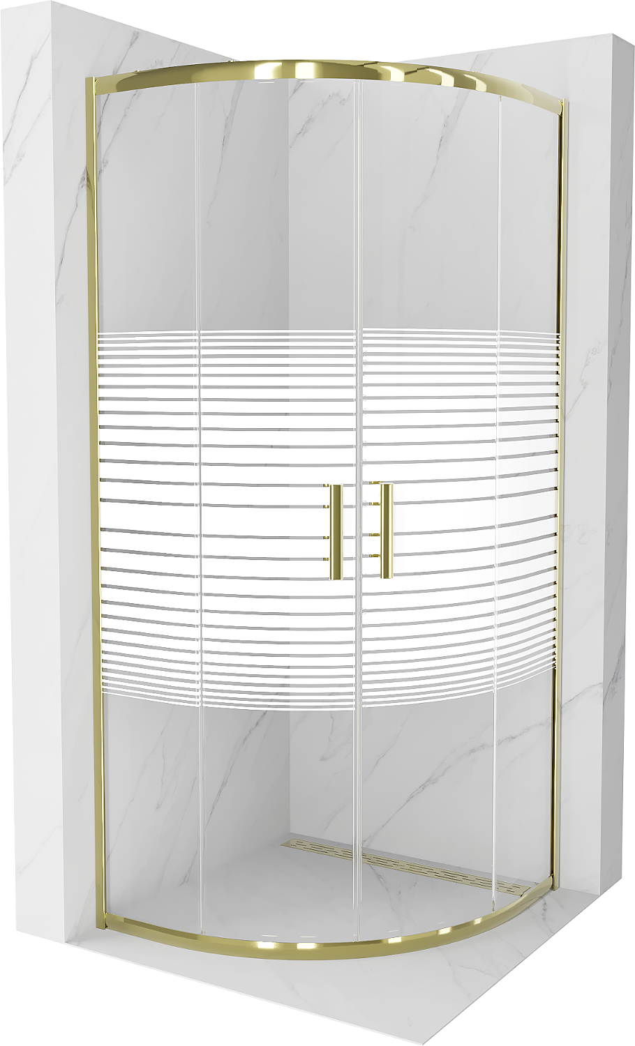 Mexen Rio polkruhová sprchová kabína 70 x 70 cm, pruhy, zlatá - 863-070-070-50-20