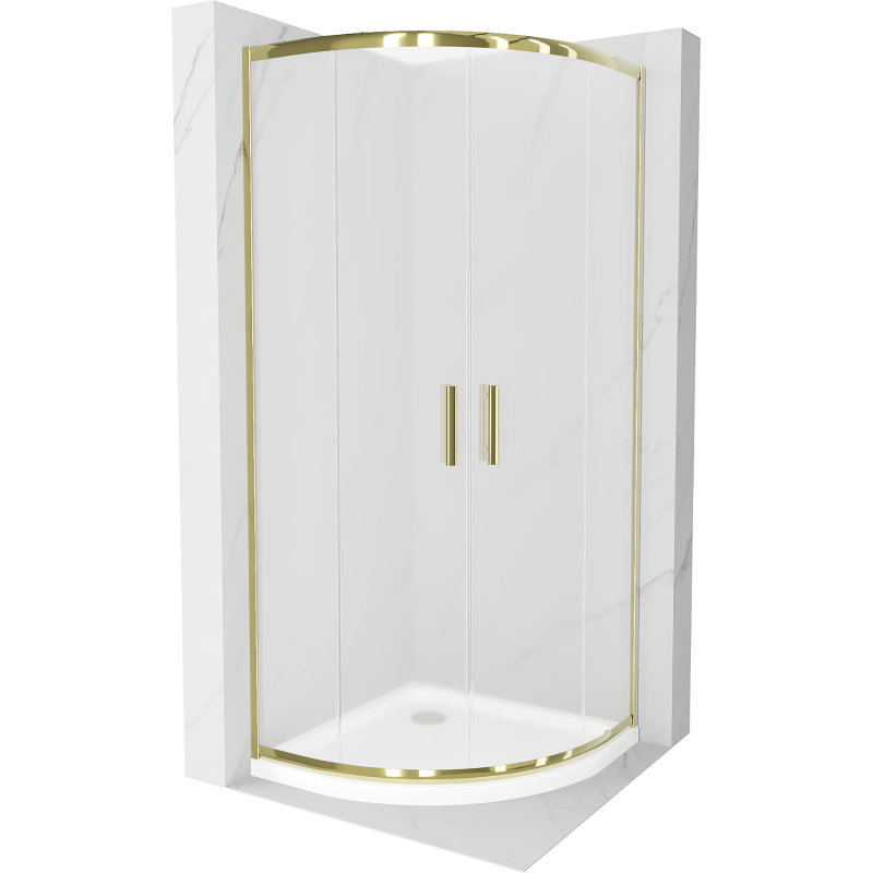Mexen Rio polkruhová sprchová kabína 90 x 90 cm, inovať, zlatá + závesný bidet Flat, biela- 863-090-090-50-30-4110G