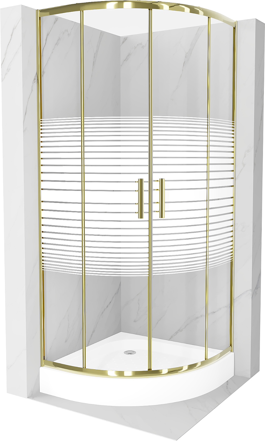 Mexen Rio polkruhová sprchová kabína 80 x 80 cm, pruhy, zlatá + závesný bidet Rio, biela- 863-080-080-50-20-4710