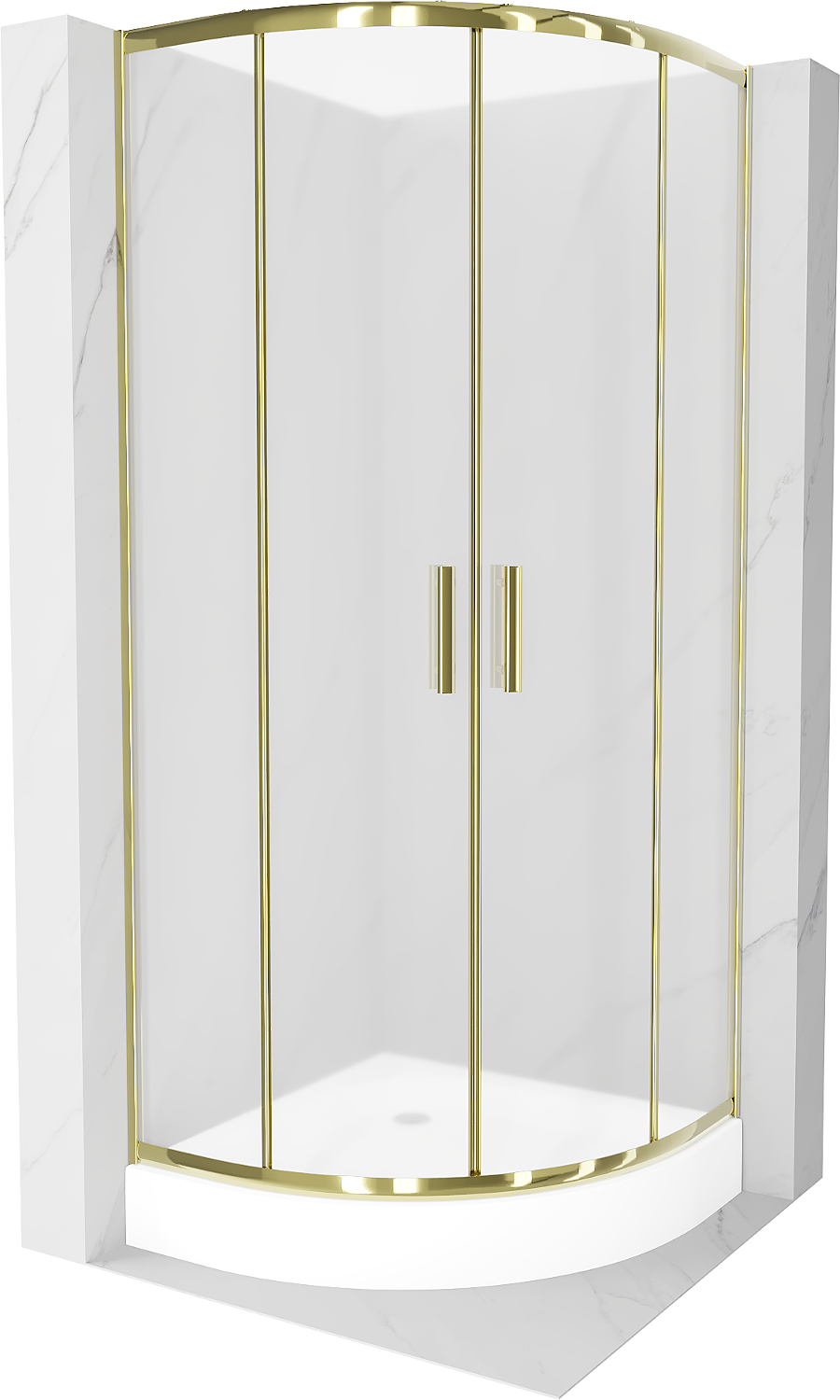Mexen Rio polkruhová sprchová kabína 90 x 90 cm, inovať, zlatá + závesný bidet Rio, biela- 863-090-090-50-30-4710