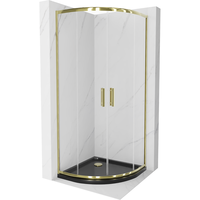 Mexen Rio polkruhová sprchová kabína 90 x 90 cm, transparentnéné, zlatá + závesný bidet Flat, čierna - 863-090-090-50-00-4170G