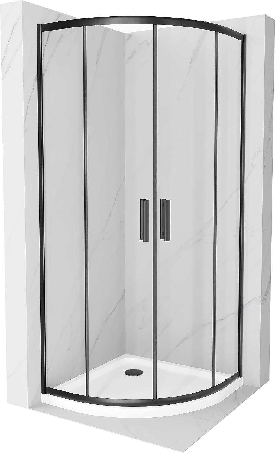 Mexen Rio polkruhová sprchová kabína 90 x 90 cm, transparentnéné, čierna + závesný bidet Flat, biela- 863-090-090-70-00-4110B