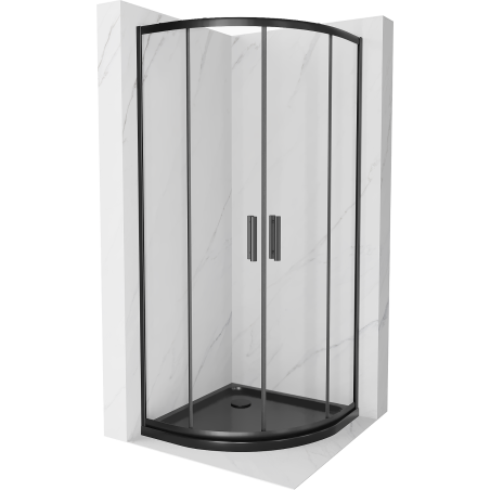 Mexen Rio polkruhová sprchová kabína 90 x 90 cm, transparentnéné, čierna + závesný bidet Flat, čierna - 863-090-090-70-00-4170B