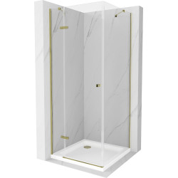 Mexen Roma sprchová kabína, kyvné dvere 90 x 90 cm, transparentnéné, zlatá + závesný bidet Flat - 854-090-090-50-00-4010