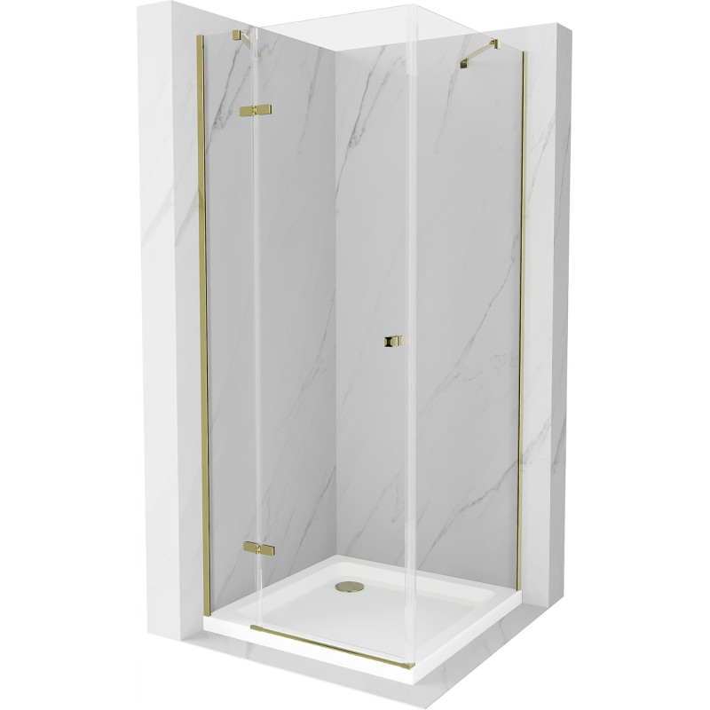 Mexen Roma sprchová kabína, kyvné dvere 90 x 90 cm, transparentnéné, zlatá + závesný bidet Flat - 854-090-090-50-00-4010