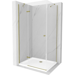 Mexen Roma sprchová kabína, kyvné dvere 80 x 90 cm, transparentnéné, zlatá + závesný bidet Flat - 854-080-090-50-00-4010