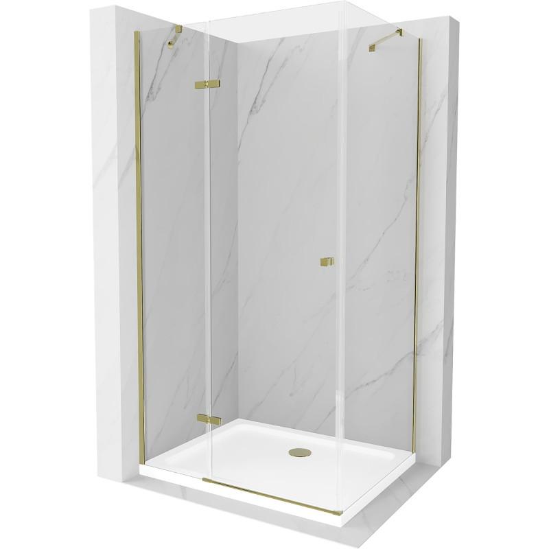 Mexen Roma sprchová kabína, kyvné dvere 90 x 100 cm, transparentnéné, zlatá + závesný bidet Flat - 854-090-100-50-00-4010