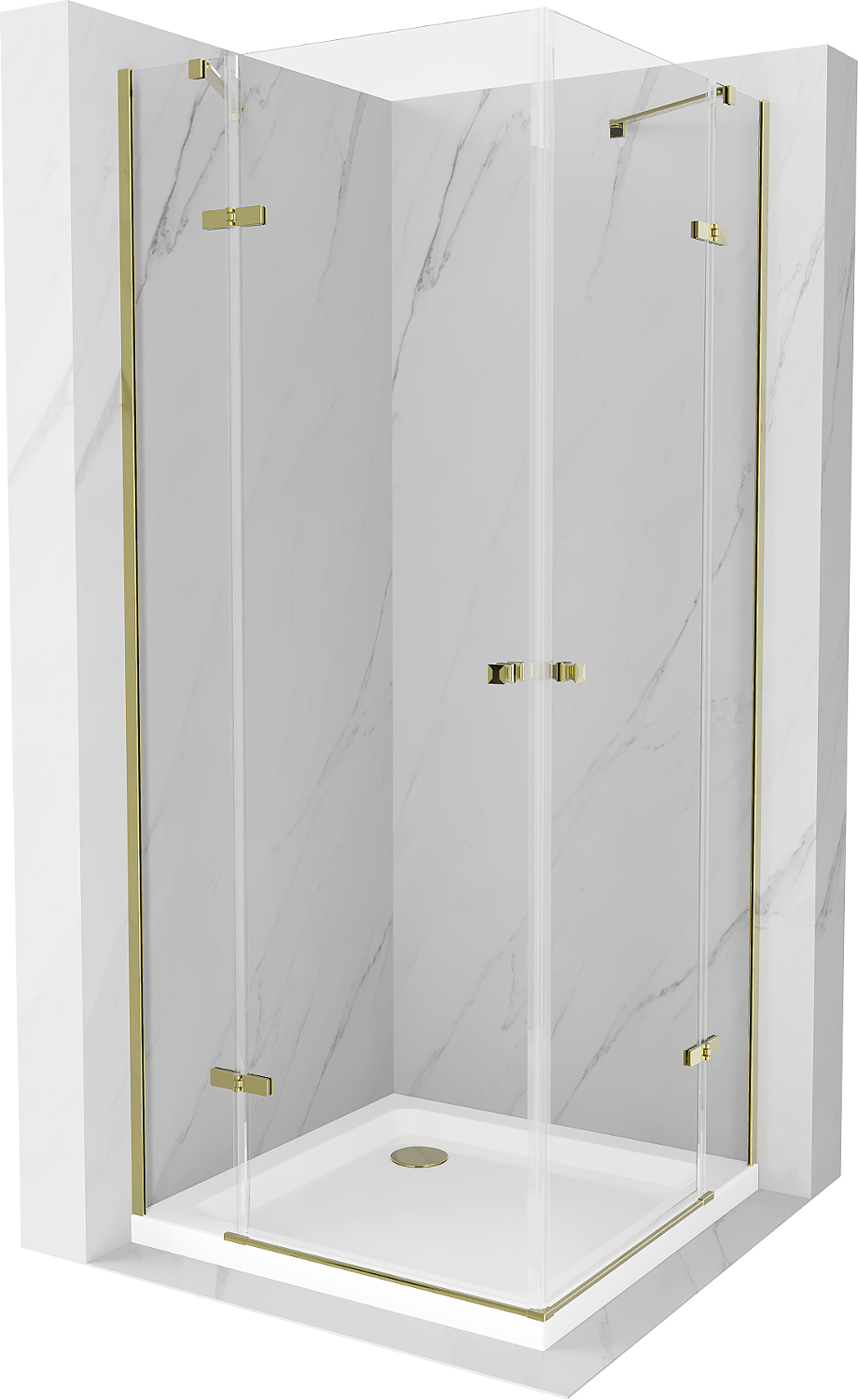 Mexen Roma Duo sprchová kabína, kyvné dvere 70 x 70 cm, transparentnéné, zlatá + závesný bidet Flat - 854-070-070-50-02-4010G