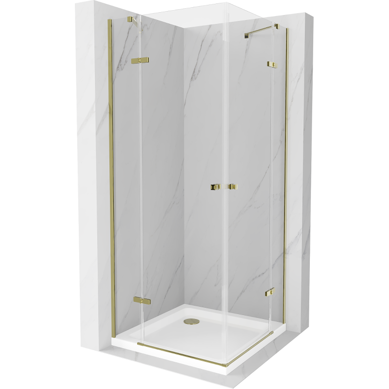 Mexen Roma Duo sprchová kabína, kyvné dvere 80 x 80 cm, transparentnéné, zlatá + závesný bidet Flat - 854-080-080-50-02-4010G